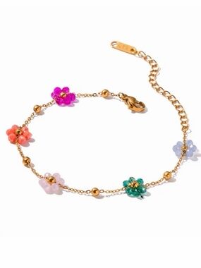 18K Gold Plated Colorful Flower Charms Bracelet